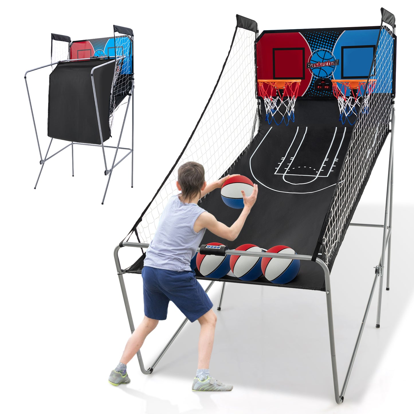 Dual Shot Basketball Arcade Game with 8 Game Modes and 4 Balls-Red Kids Crystal