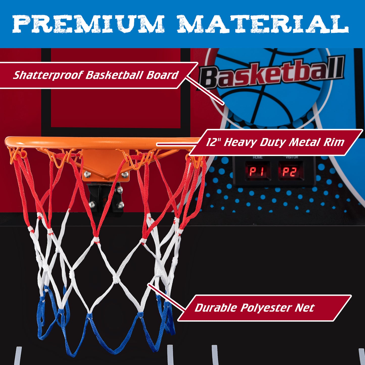 Dual Shot Basketball Arcade Game with 8 Game Modes and 4 Balls-Red Kids Crystal