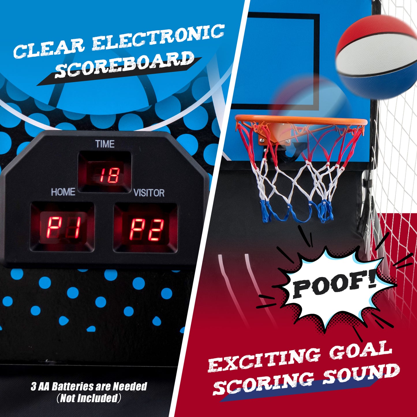 Dual Shot Basketball Arcade Game with 8 Game Modes and 4 Balls-Red Kids Crystal