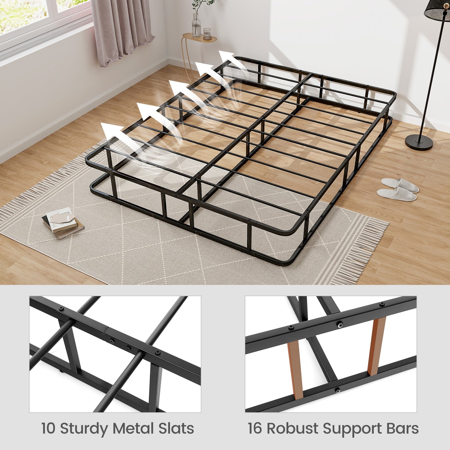 Queen Size Bed Frame with Metal Slat Support Kids Crystal