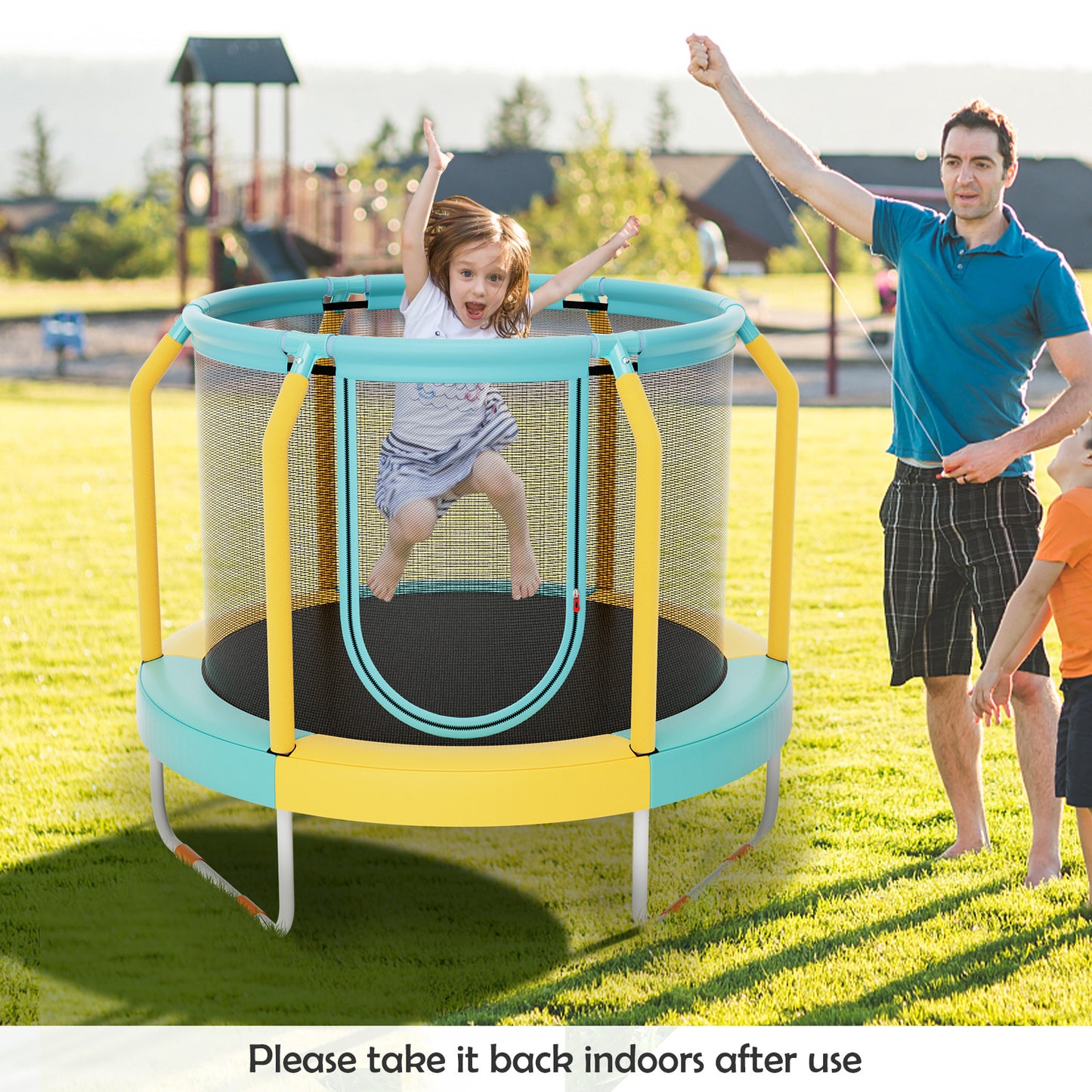 Mini Trampoline with Enclosure and Heavy-duty Metal Frame-Yellow Kids Crystal