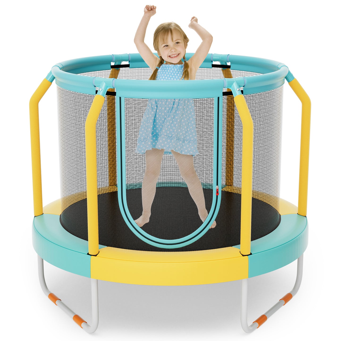 Mini Trampoline with Enclosure and Heavy-duty Metal Frame-Yellow Kids Crystal