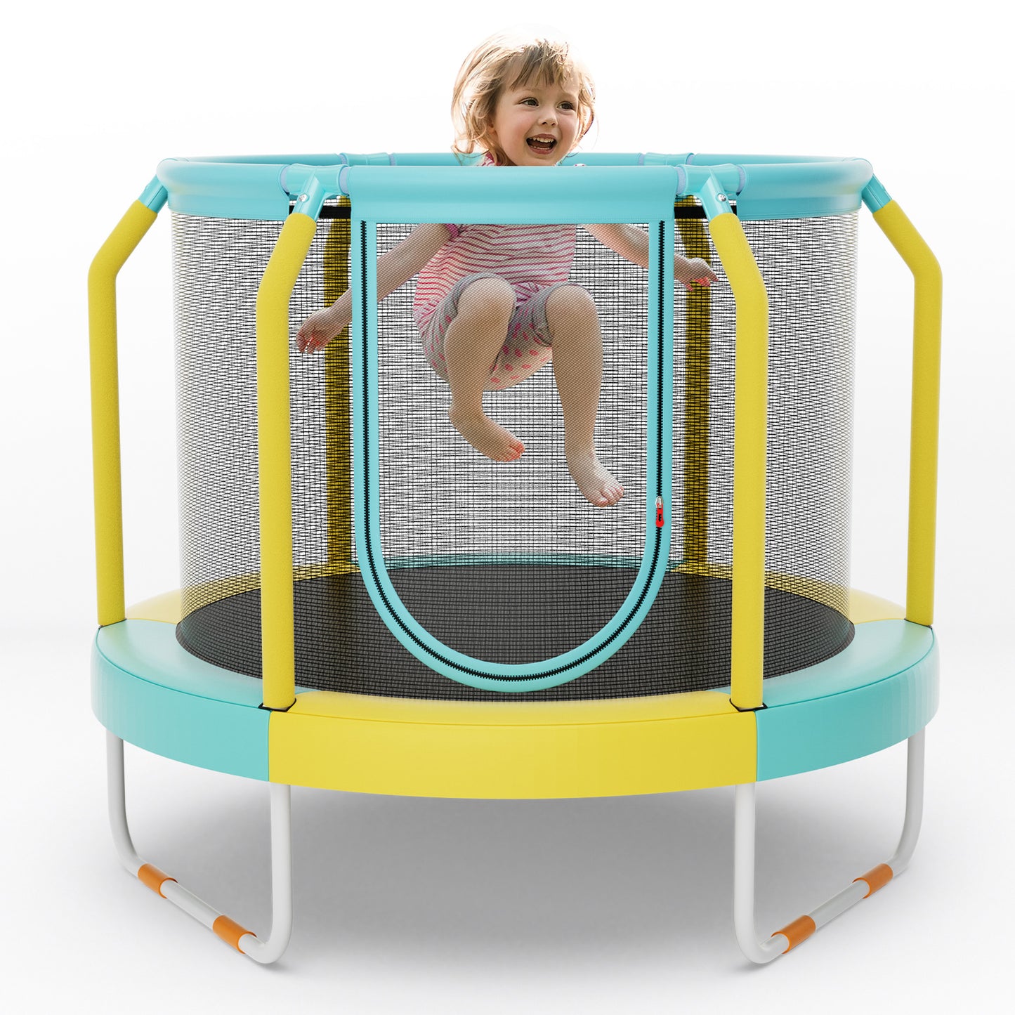 Mini Trampoline with Enclosure and Heavy-duty Metal Frame-Yellow Kids Crystal