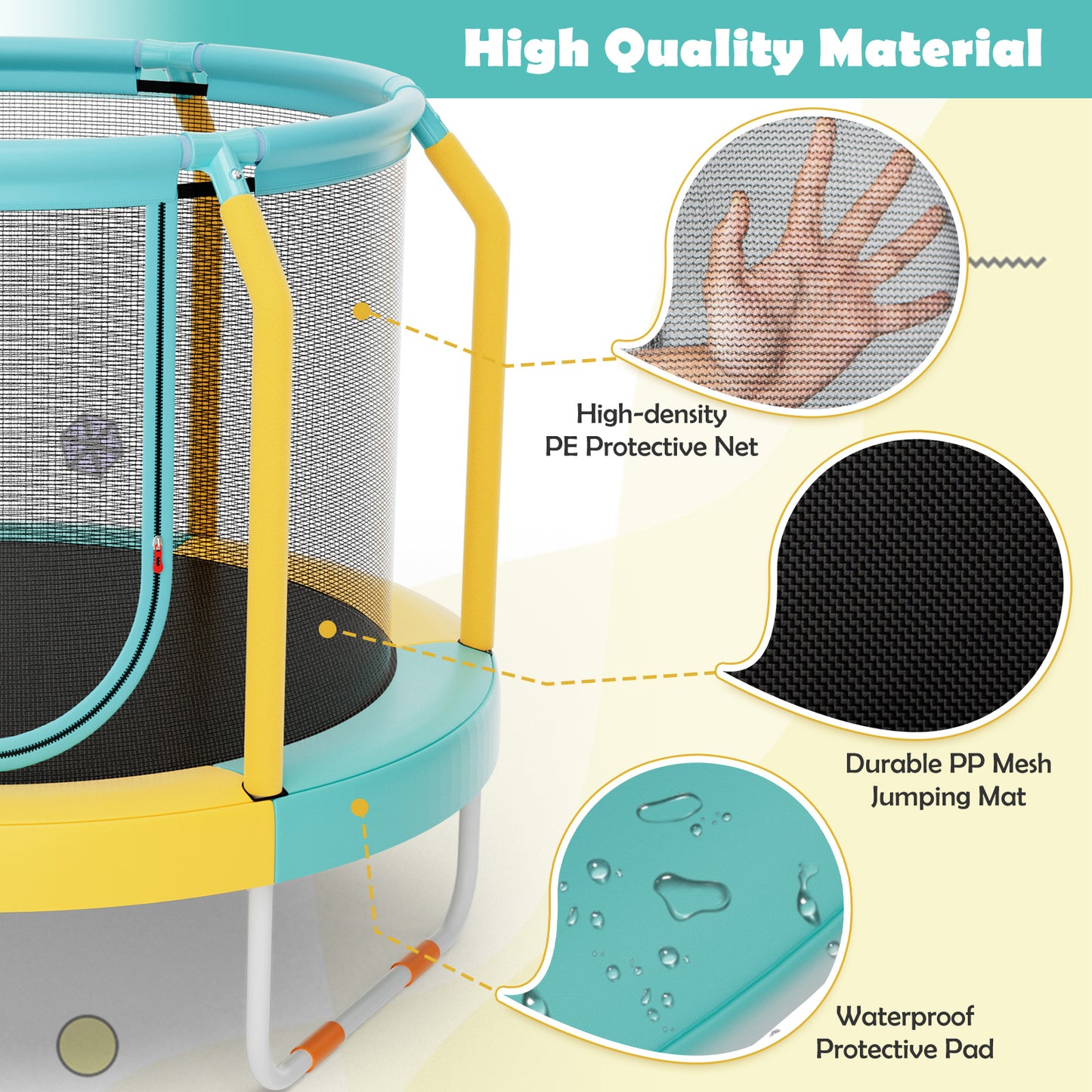 Mini Trampoline with Enclosure and Heavy-duty Metal Frame-Yellow Kids Crystal