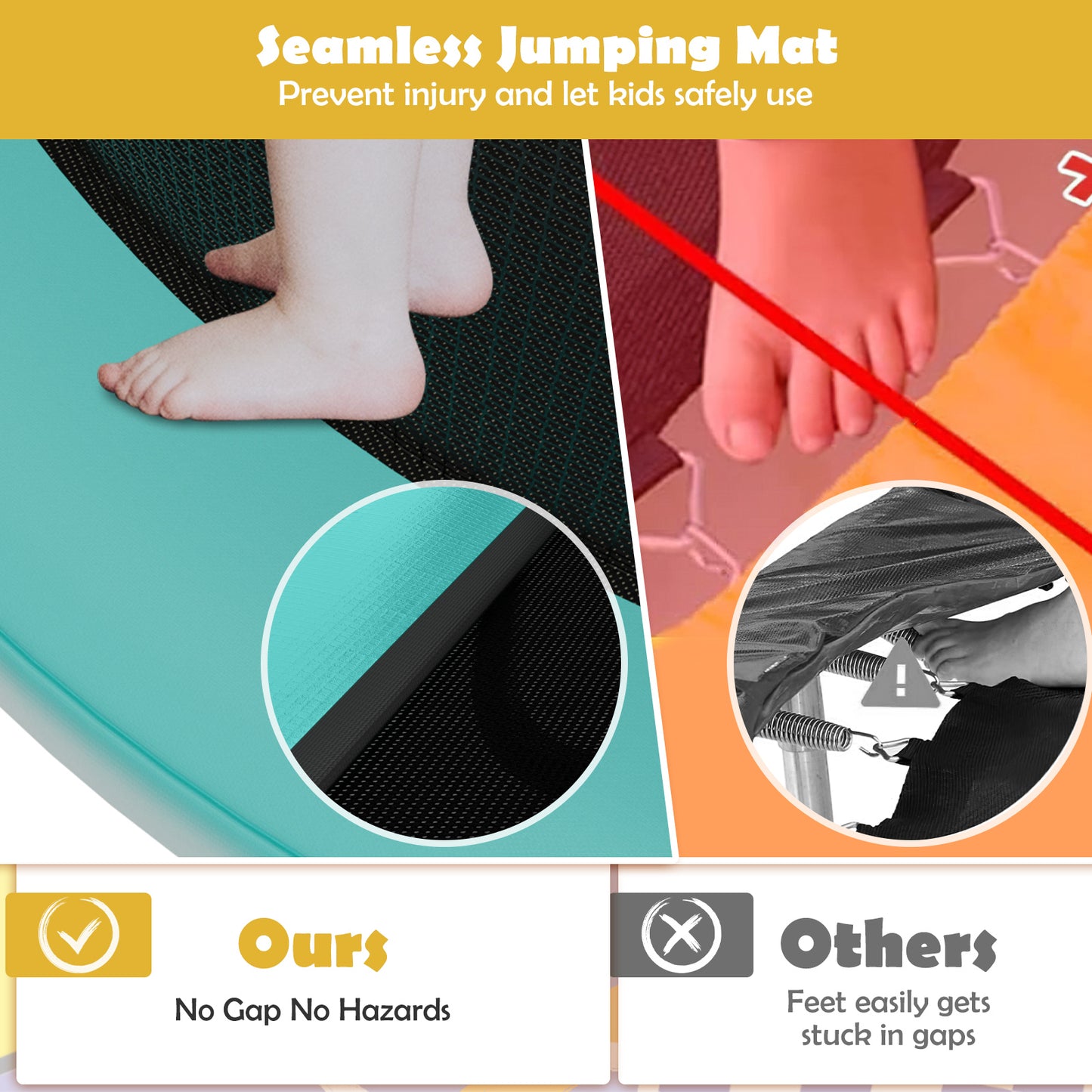Mini Trampoline with Enclosure and Heavy-duty Metal Frame-Yellow Kids Crystal