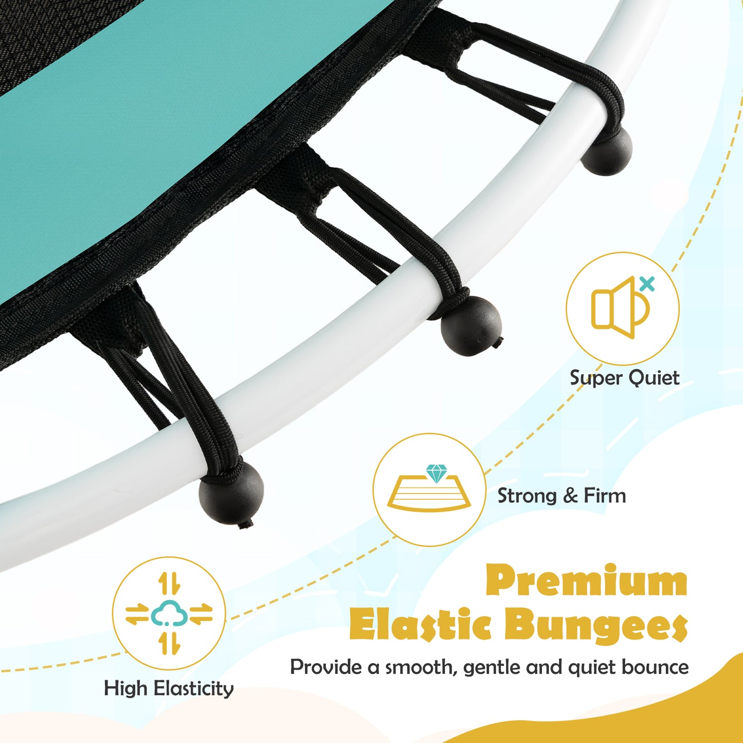 Mini Trampoline with Enclosure and Heavy-duty Metal Frame-Yellow Kids Crystal