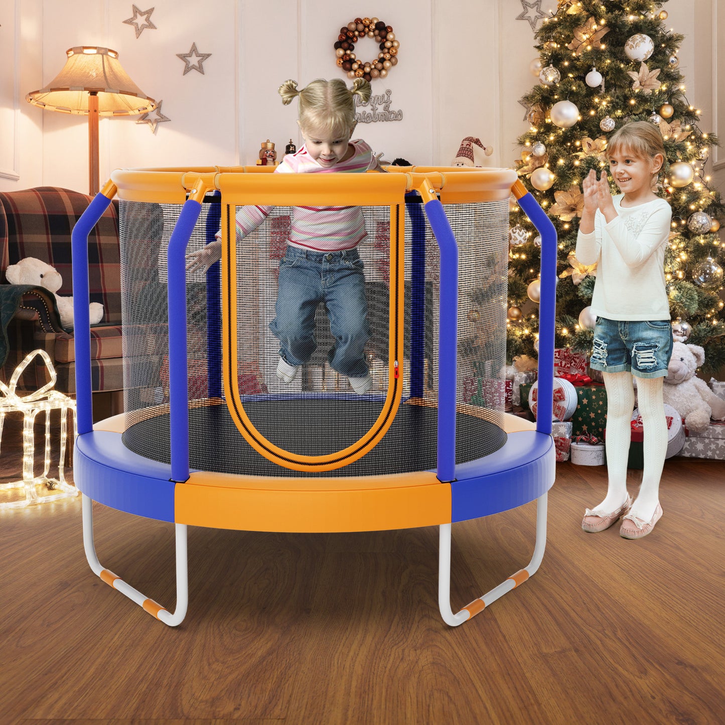 Mini Trampoline with Enclosure and Heavy-duty Metal Frame-Orange Kids Crystal