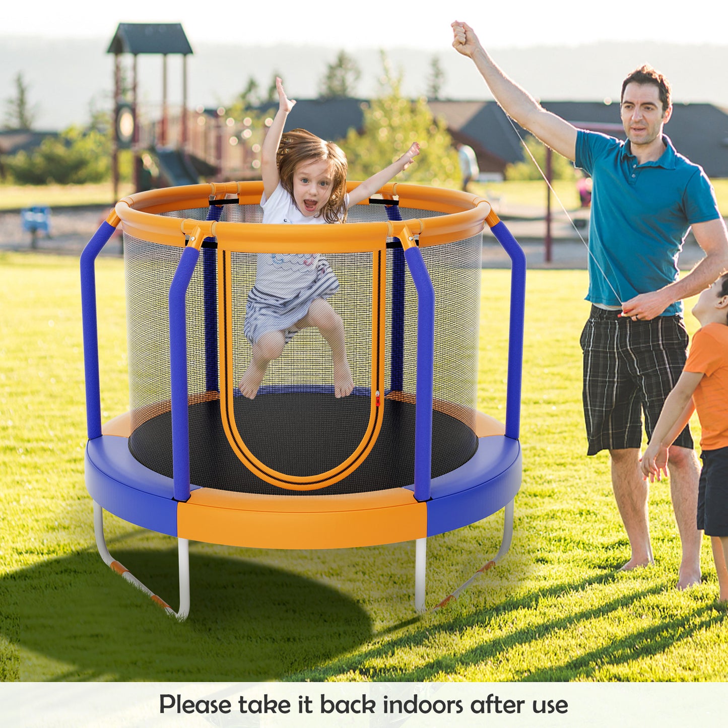 Mini Trampoline with Enclosure and Heavy-duty Metal Frame-Orange Kids Crystal