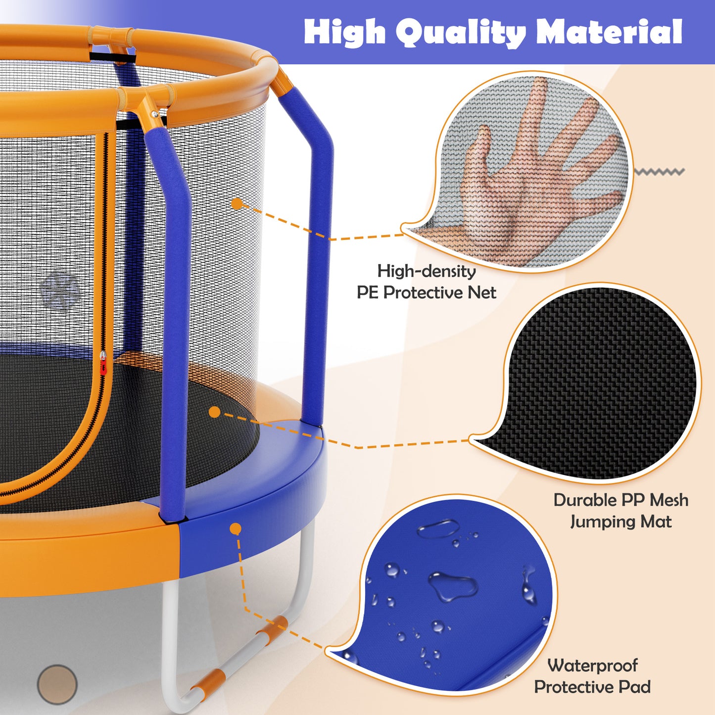 Mini Trampoline with Enclosure and Heavy-duty Metal Frame-Orange Kids Crystal