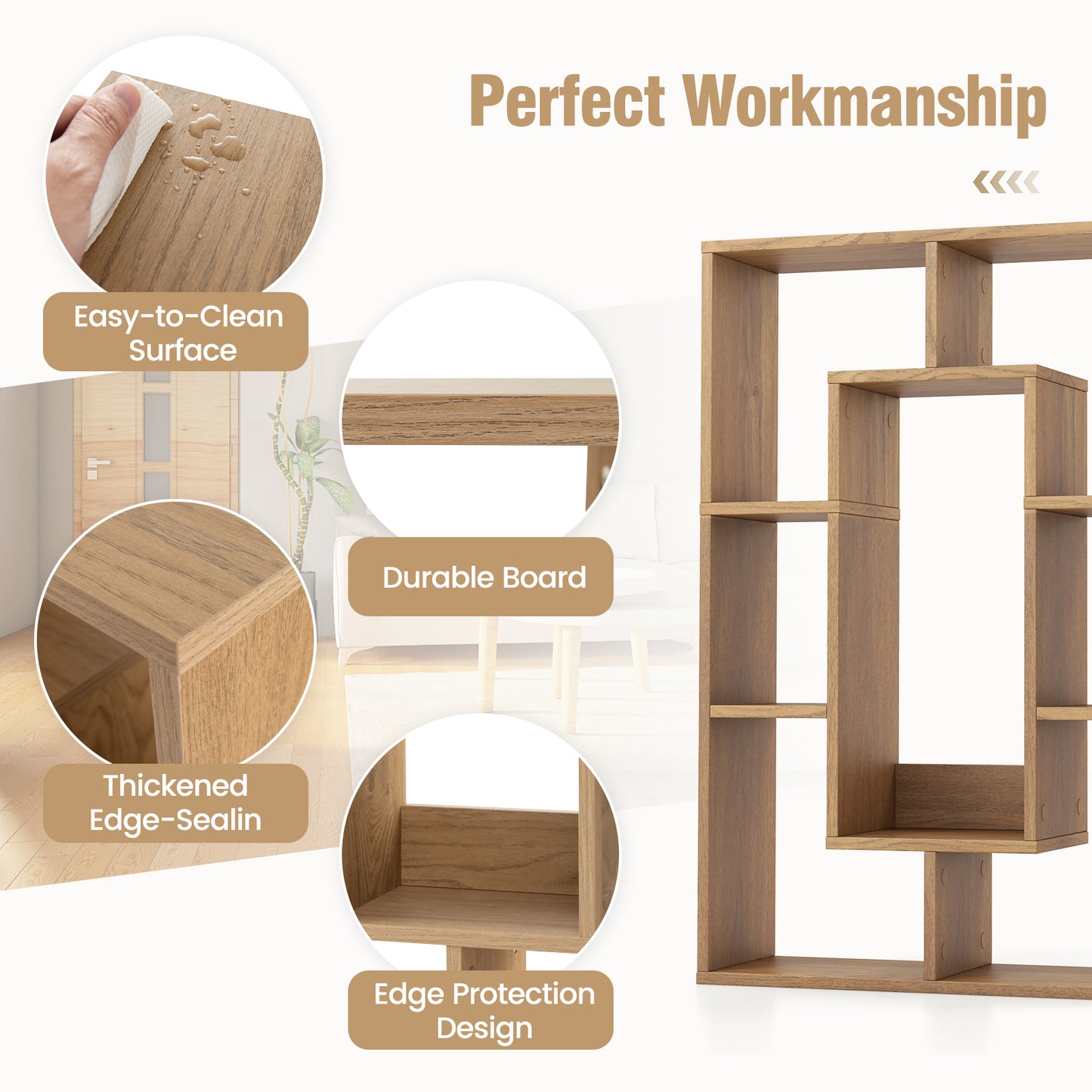 7-Cube Geometric Bookshelf Modern Decorative Open Bookcase-Natural Kids Crystal