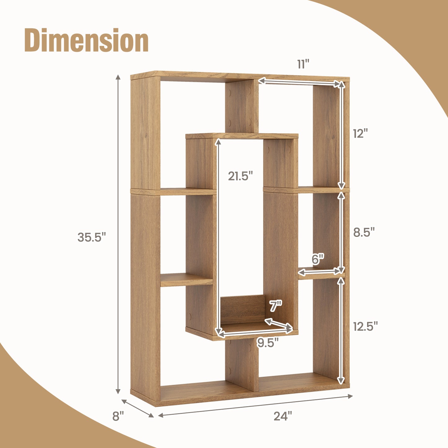 7-Cube Geometric Bookshelf Modern Decorative Open Bookcase-Natural Kids Crystal