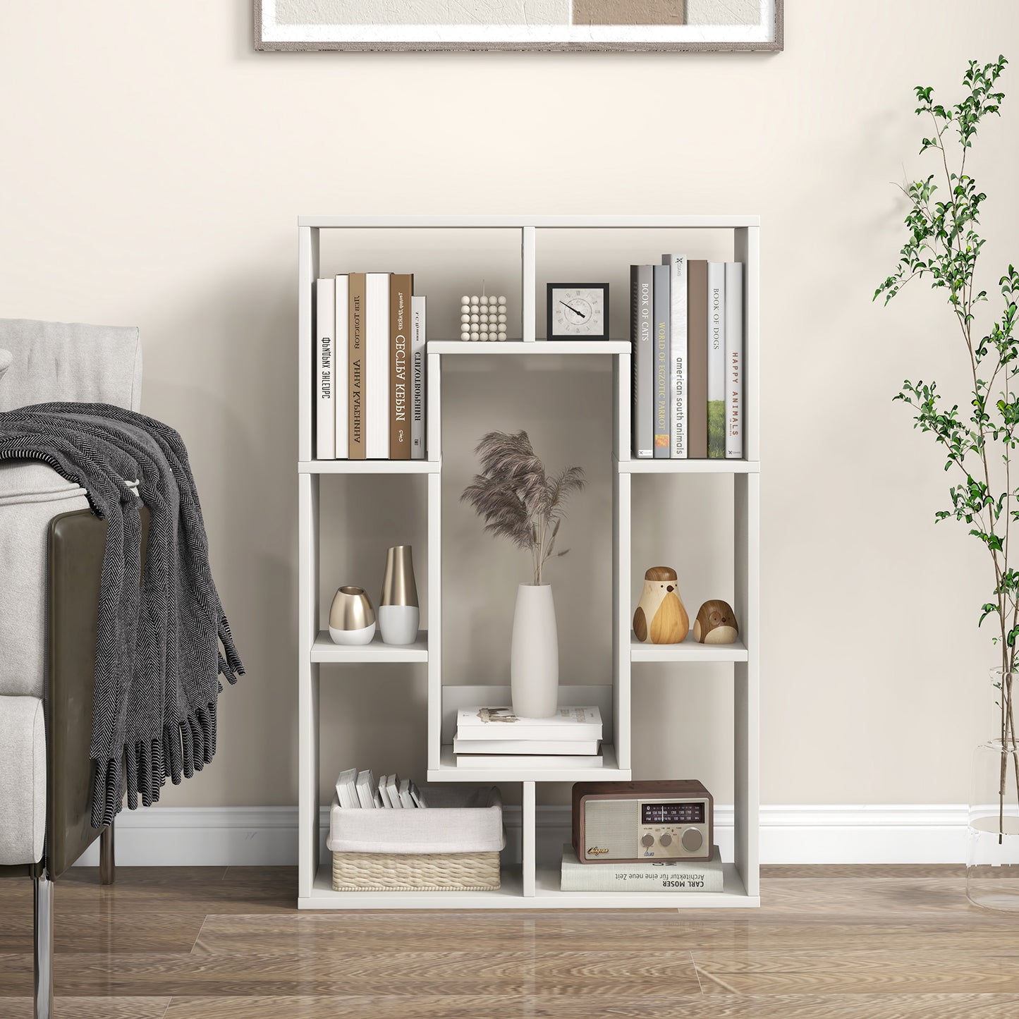 7-Cube Geometric Bookshelf Modern Decorative Open Bookcase-White Kids Crystal