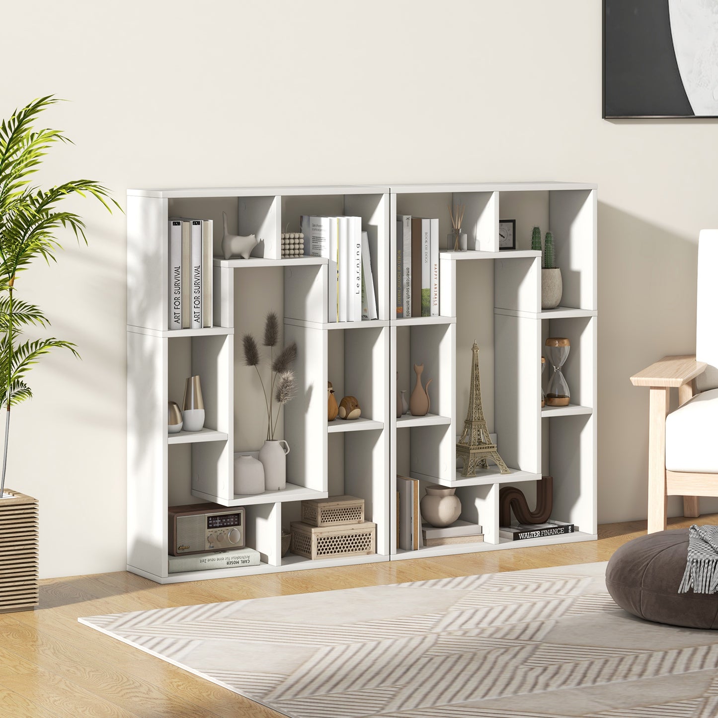7-Cube Geometric Bookshelf Modern Decorative Open Bookcase-White Kids Crystal