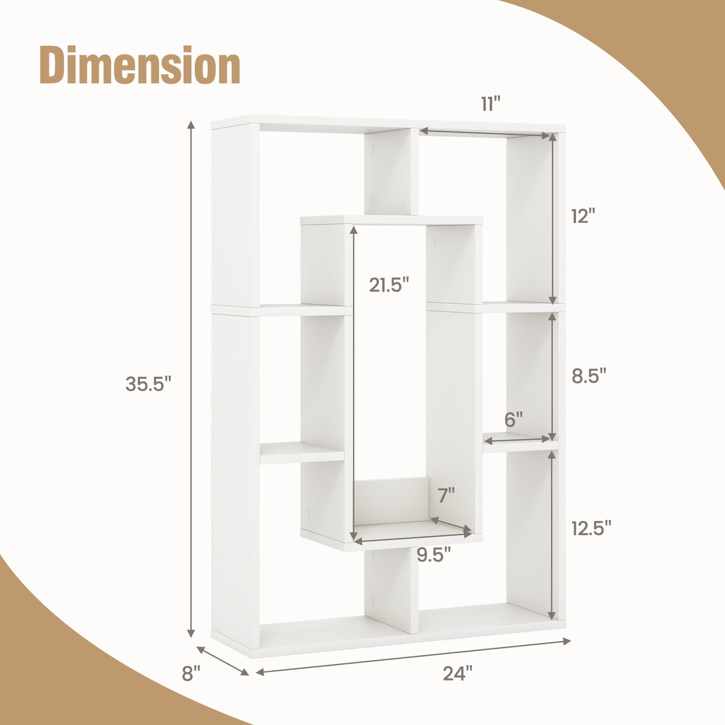 7-Cube Geometric Bookshelf Modern Decorative Open Bookcase-White Kids Crystal