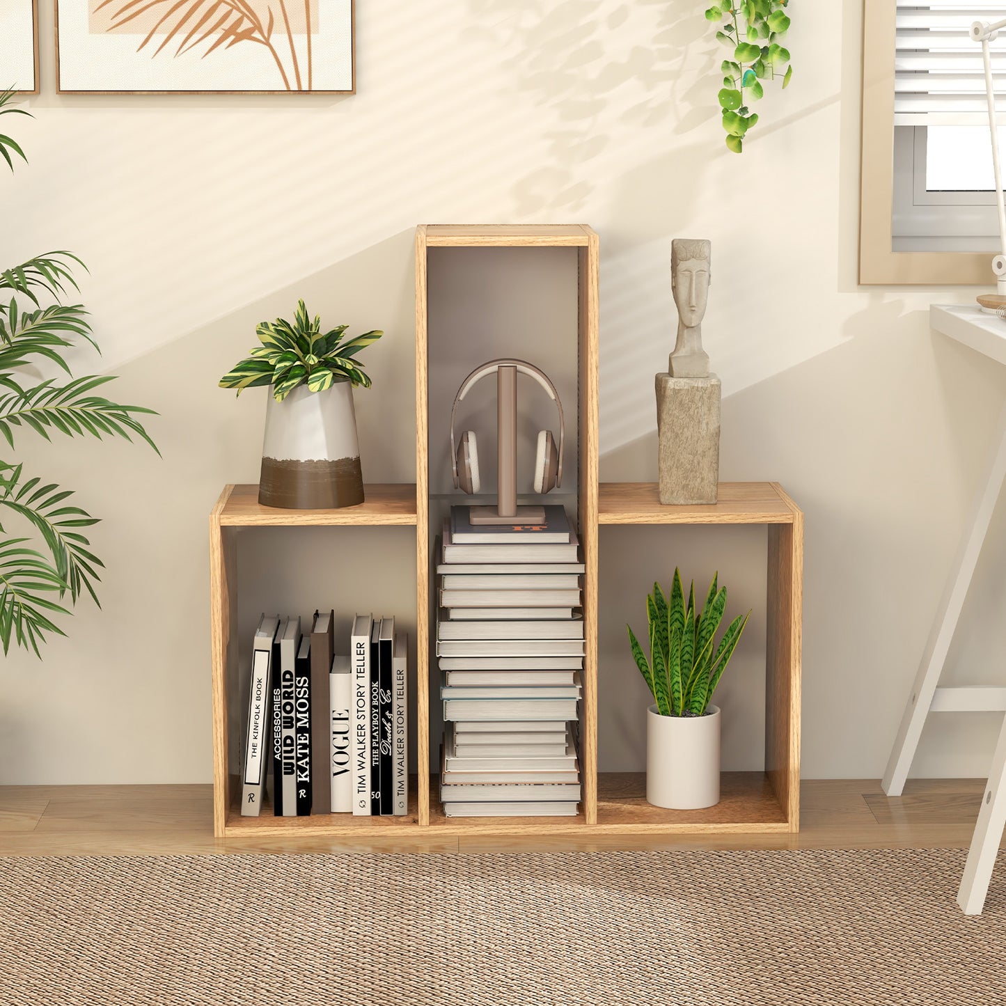 Convex Bookshelf 3-Shelf Open Bookcase Room Organizer with Anti-Toppling Device Kids Crystal