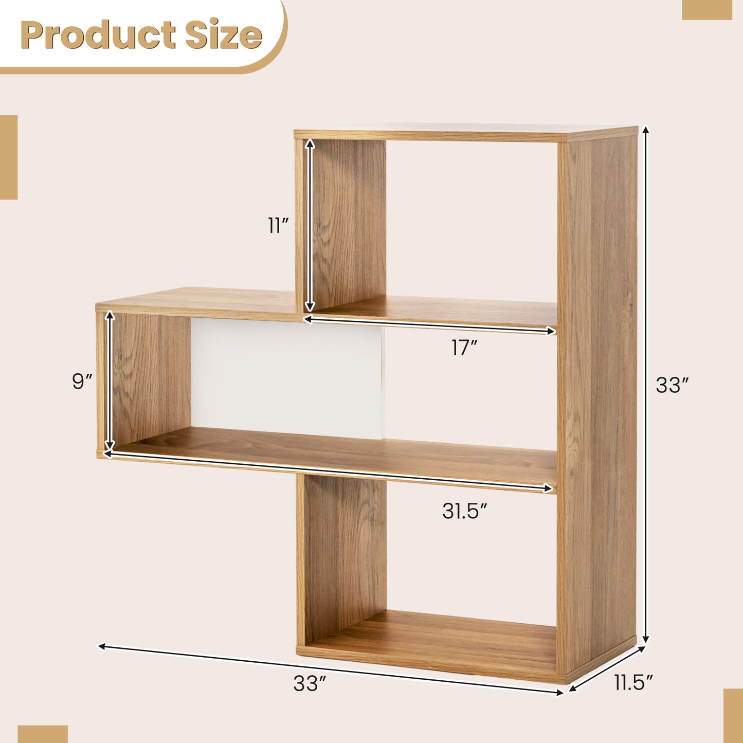 Convex Bookshelf 3-Shelf Open Bookcase Room Organizer with Anti-Toppling Device Kids Crystal