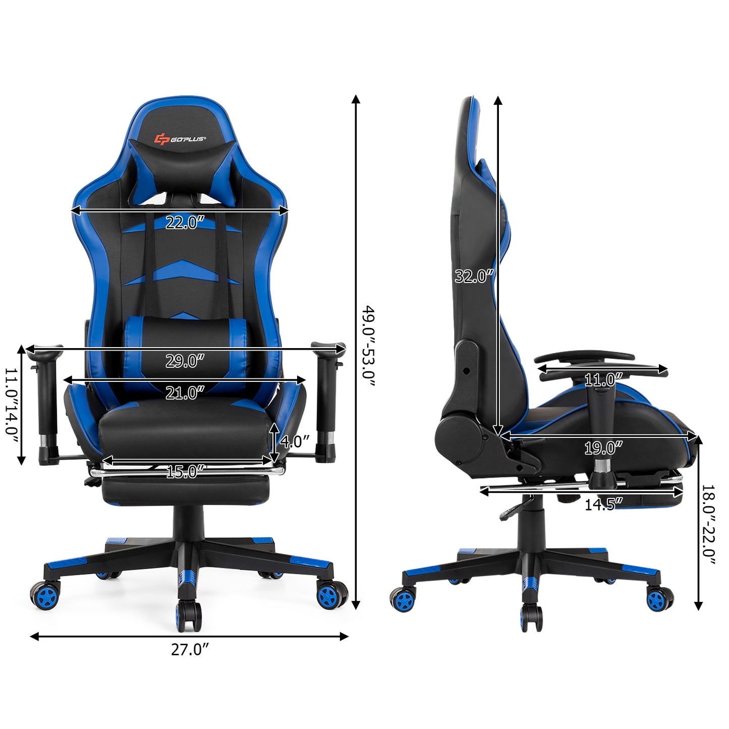 Massage Gaming Chair with Footrest-Blue Kids Crystal