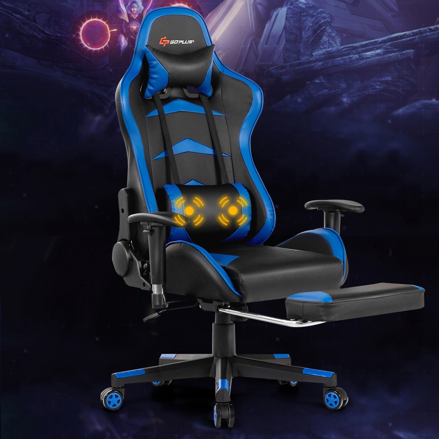 Massage Gaming Chair with Footrest-Blue Kids Crystal