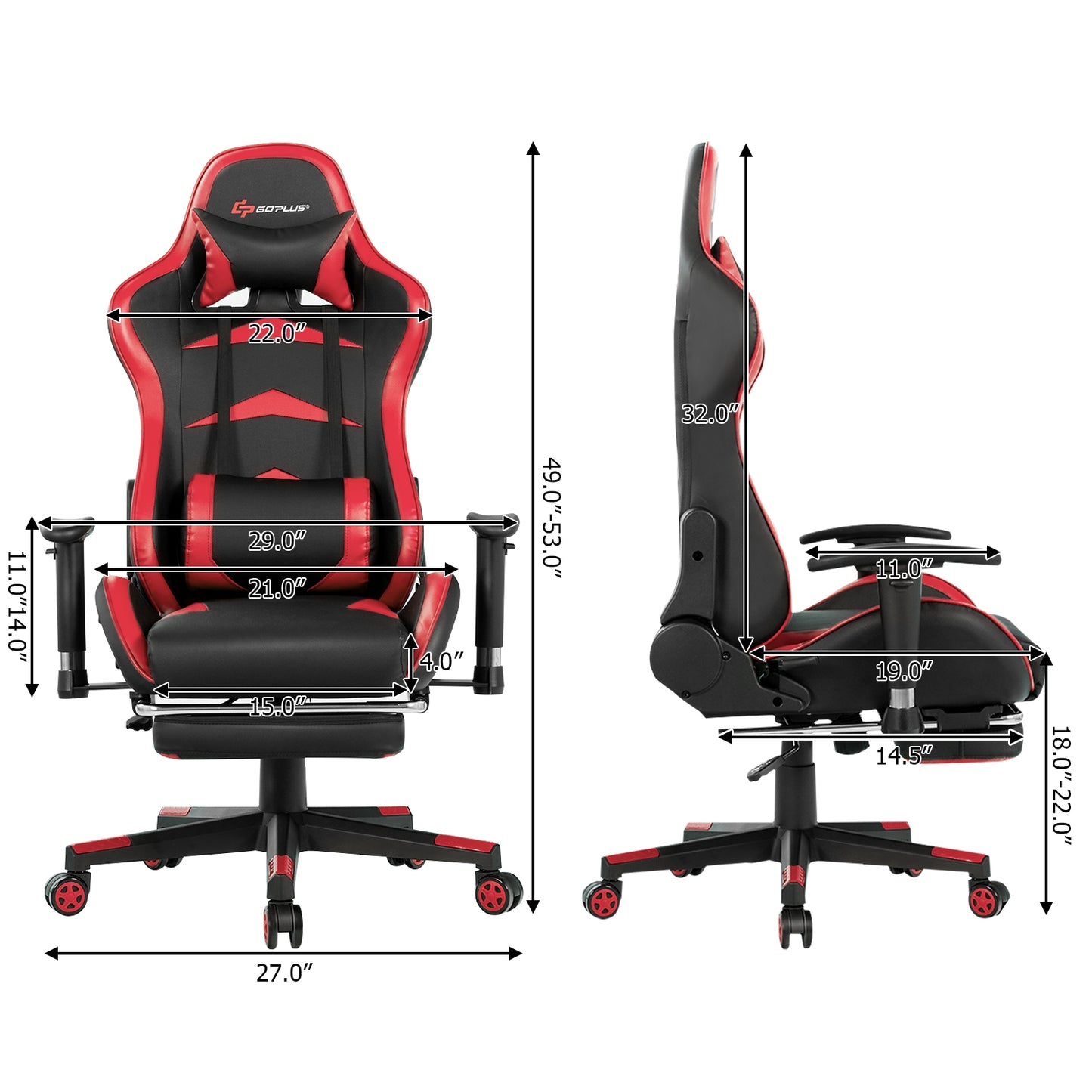Massage Gaming Chair with Footrest-Red Kids Crystal