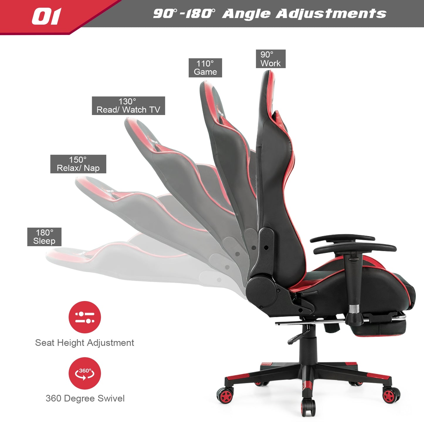 Massage Gaming Chair with Footrest-Red Kids Crystal
