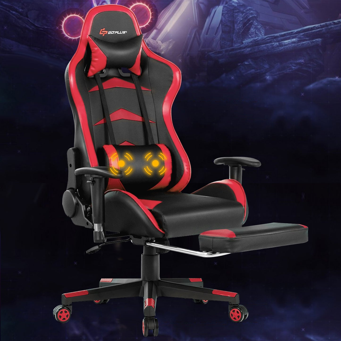 Massage Gaming Chair with Footrest-Red Kids Crystal