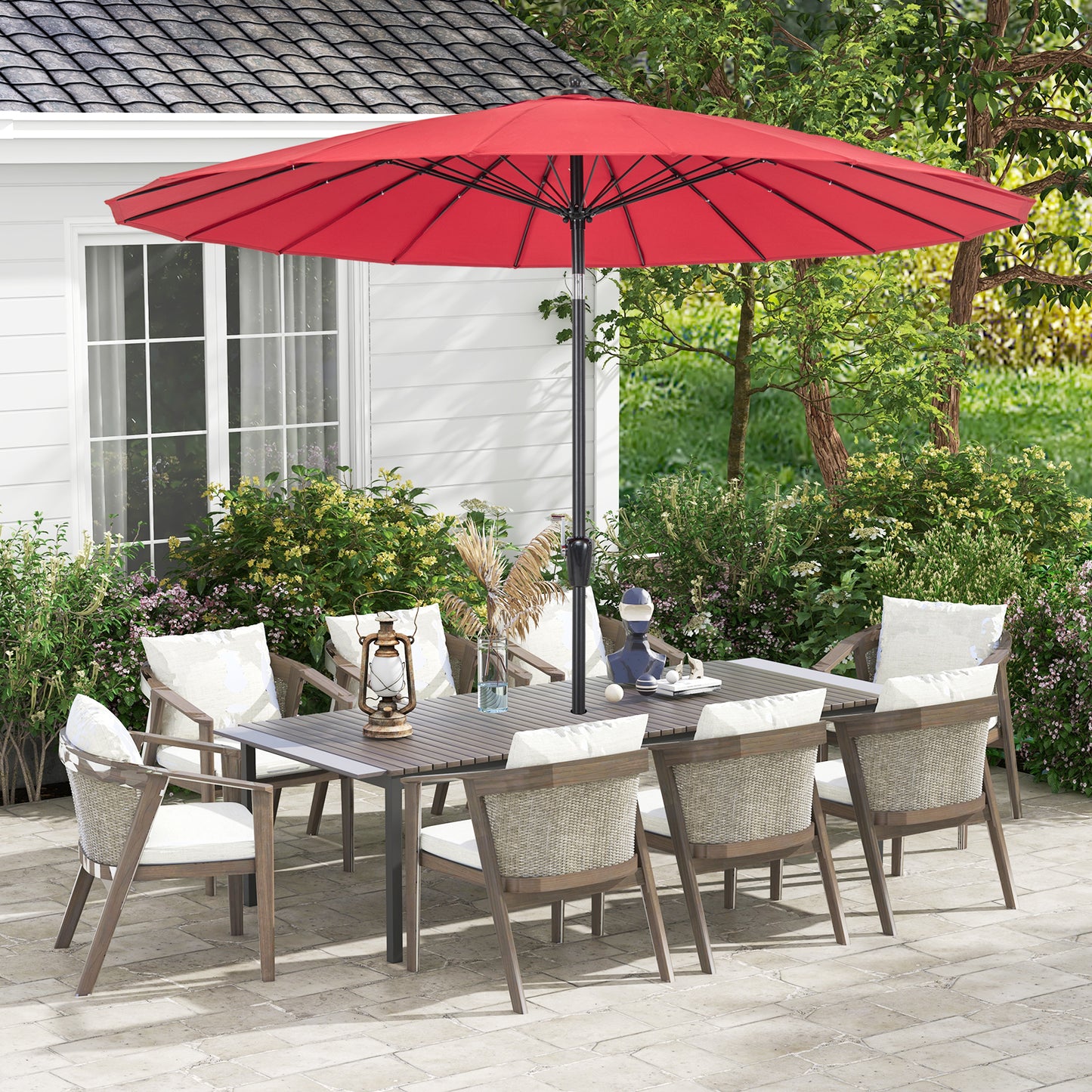 9 Feet Round Patio Umbrella with 18 Fiberglass Ribs-Wine Kids Crystal