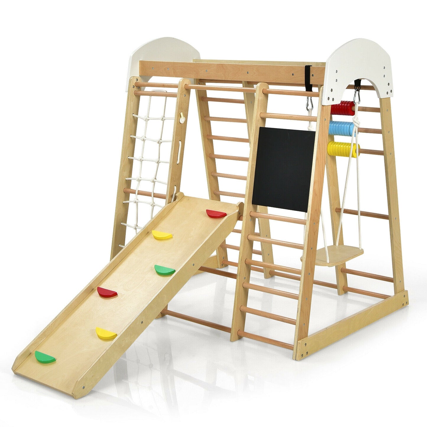 Indoor Playground Climbing Gym Wooden 8-in-1 Climber Playset for Children-Natural Kids Crystal