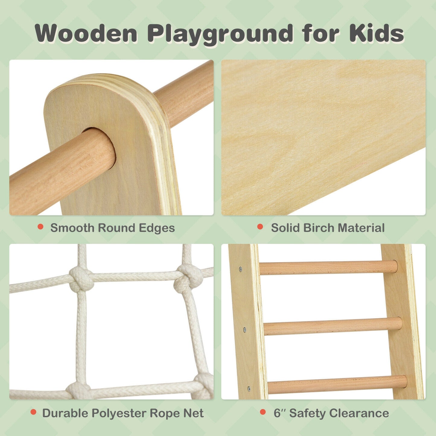 Indoor Playground Climbing Gym Wooden 8-in-1 Climber Playset for Children-Natural Kids Crystal