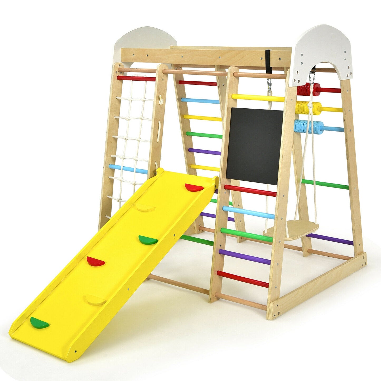 Indoor Playground Climbing Gym Wooden 8-in-1 Climber Playset for Children-Multicolor Kids Crystal