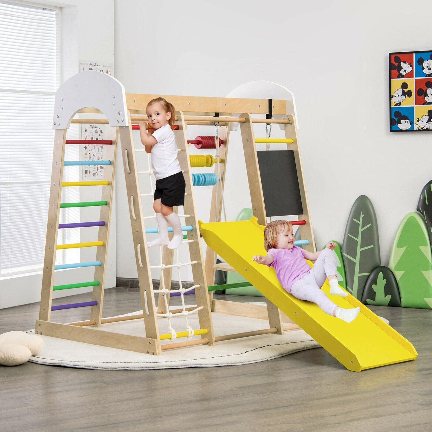 Indoor Playground Climbing Gym Wooden 8-in-1 Climber Playset for Children-Multicolor Kids Crystal