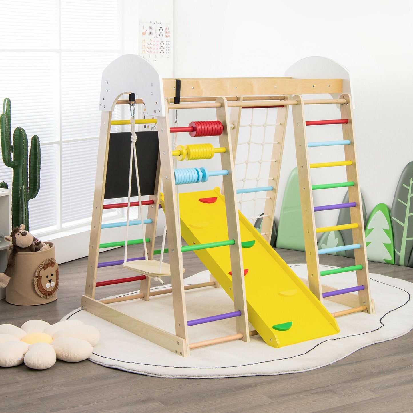 Indoor Playground Climbing Gym Wooden 8-in-1 Climber Playset for Children-Multicolor Kids Crystal
