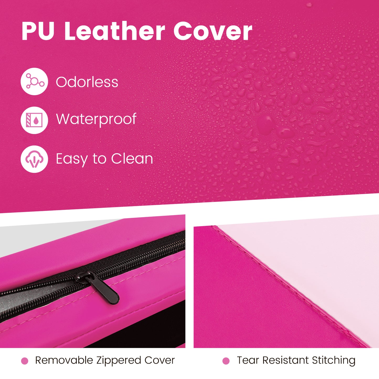 4-Panel PU Leather Folding Exercise Mat with Carrying Handles-Hot Pink Kids Crystal
