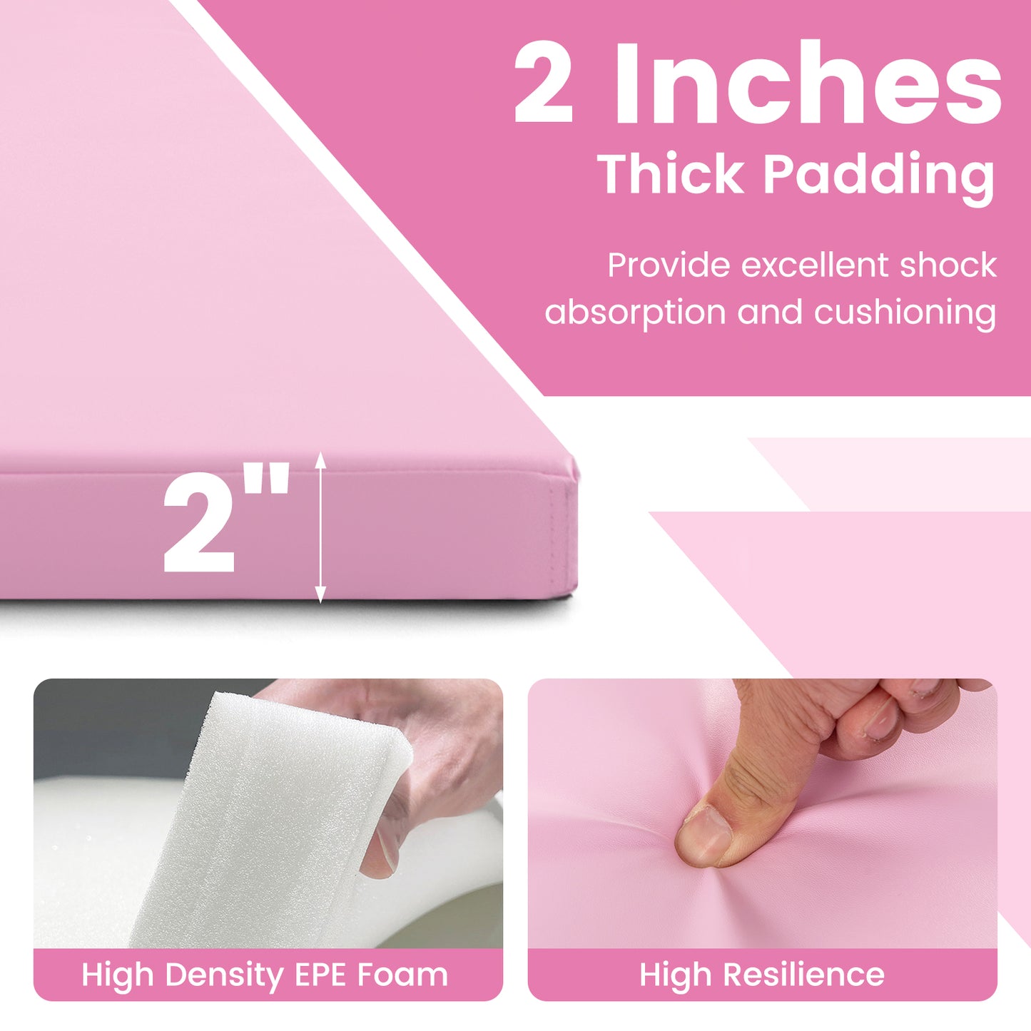 4-Panel PU Leather Folding Exercise Mat with Carrying Handles-Pink Kids Crystal