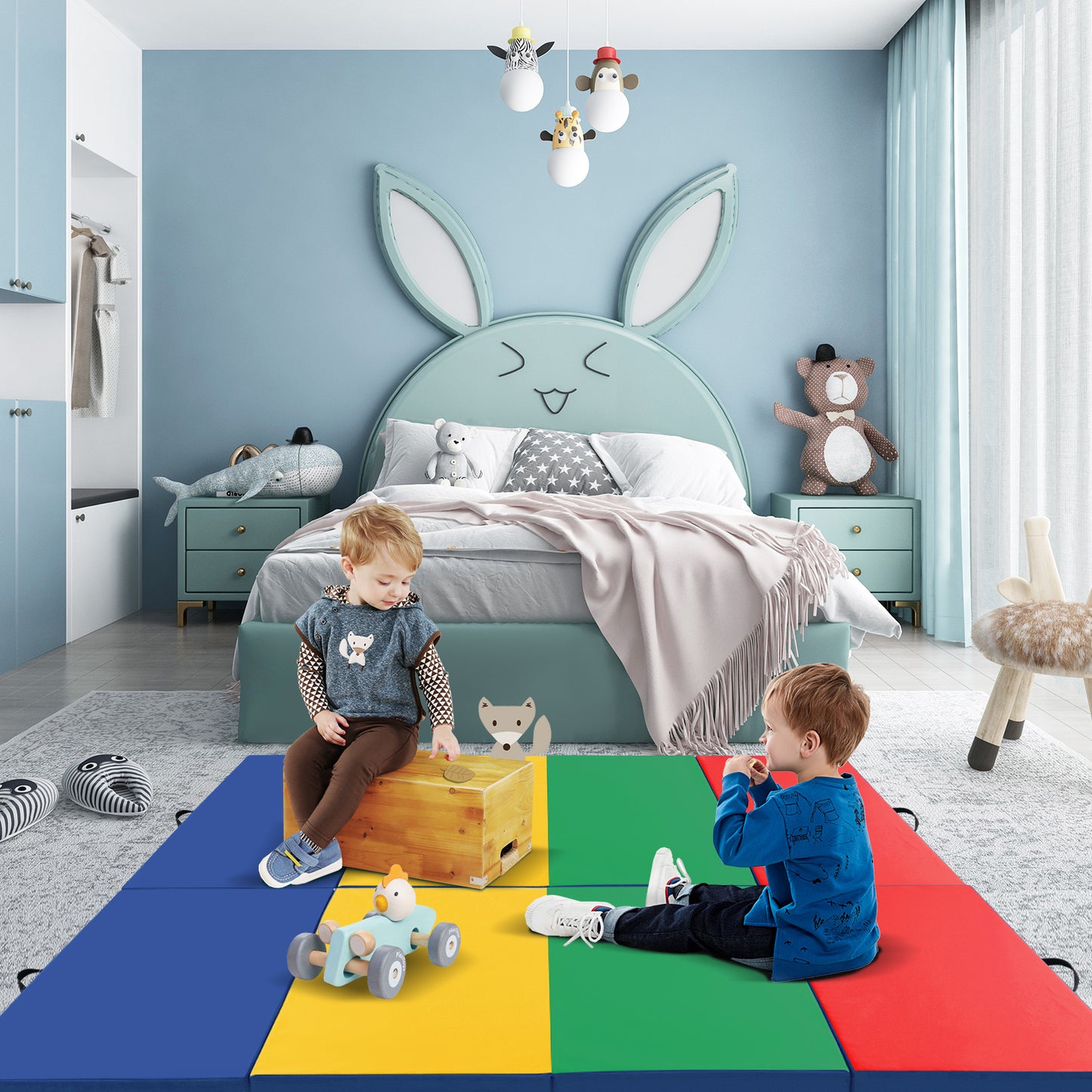 4-Panel PU Leather Folding Exercise Mat with Carrying Handles-Multicolor Kids Crystal