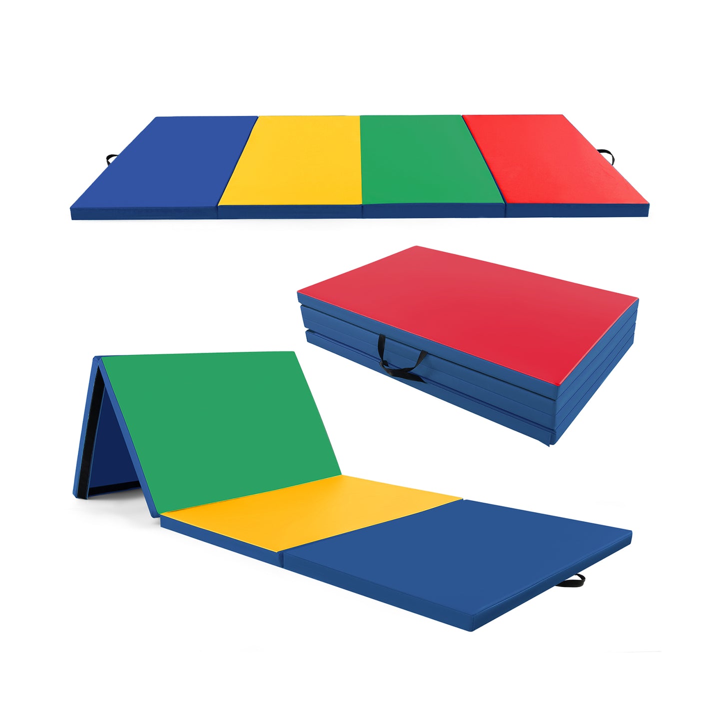 4-Panel PU Leather Folding Exercise Mat with Carrying Handles-Multicolor Kids Crystal