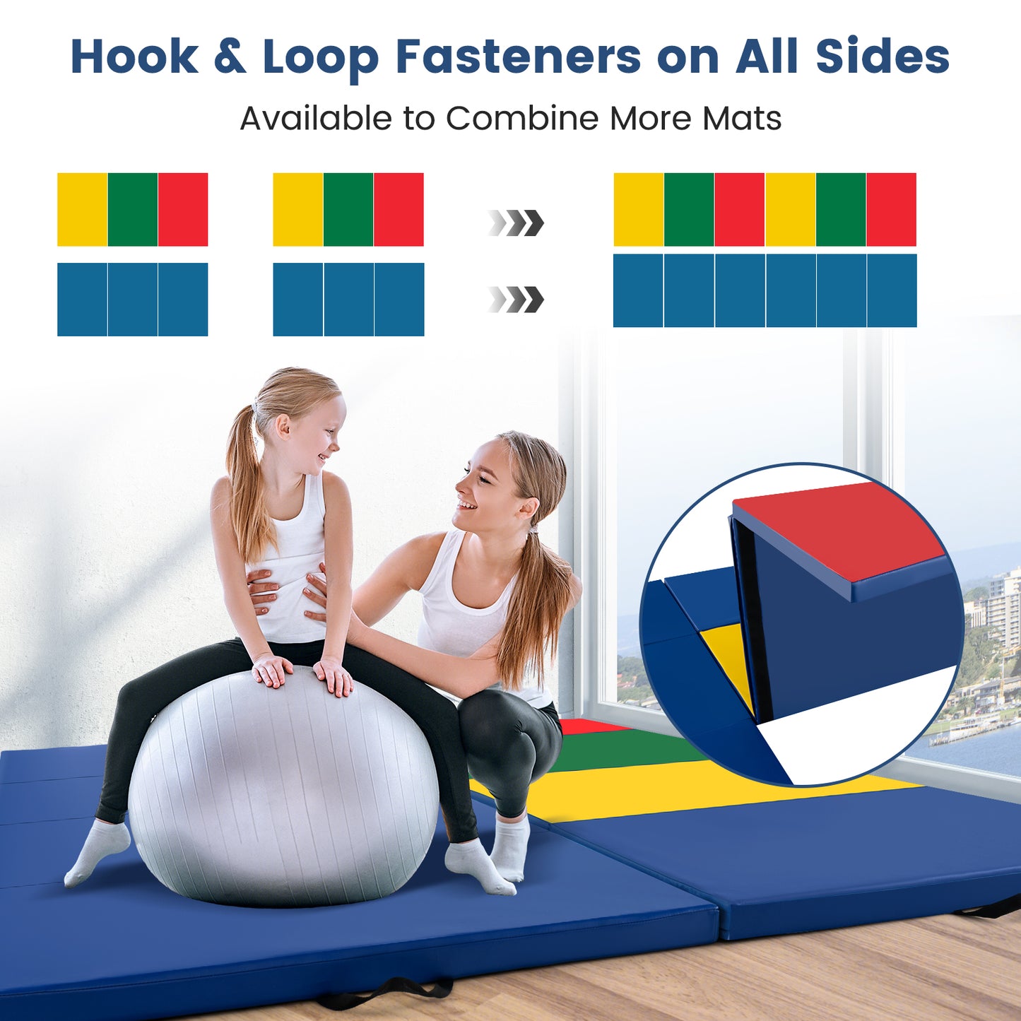 4-Panel PU Leather Folding Exercise Mat with Carrying Handles-Multicolor Kids Crystal