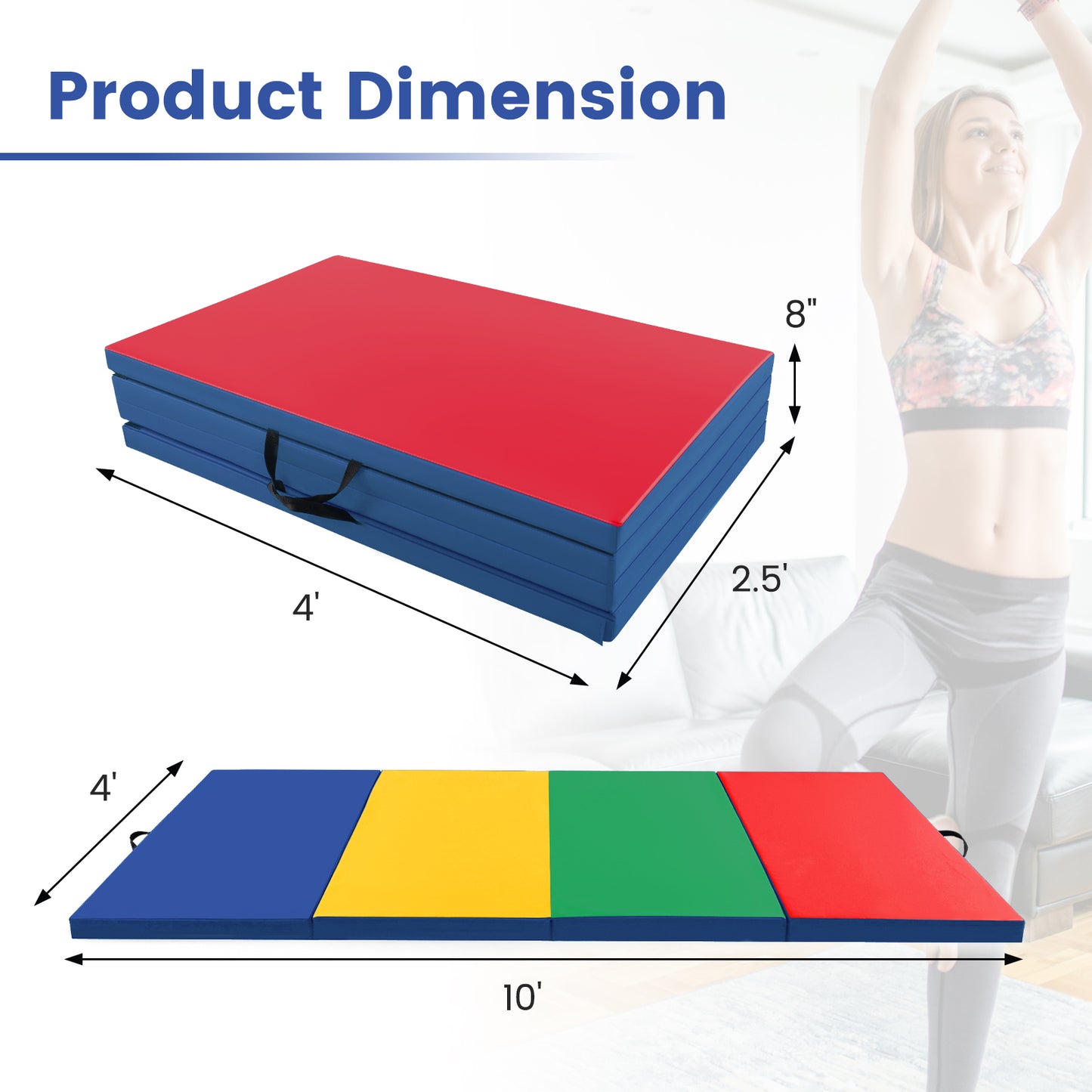 4-Panel PU Leather Folding Exercise Mat with Carrying Handles-Multicolor Kids Crystal