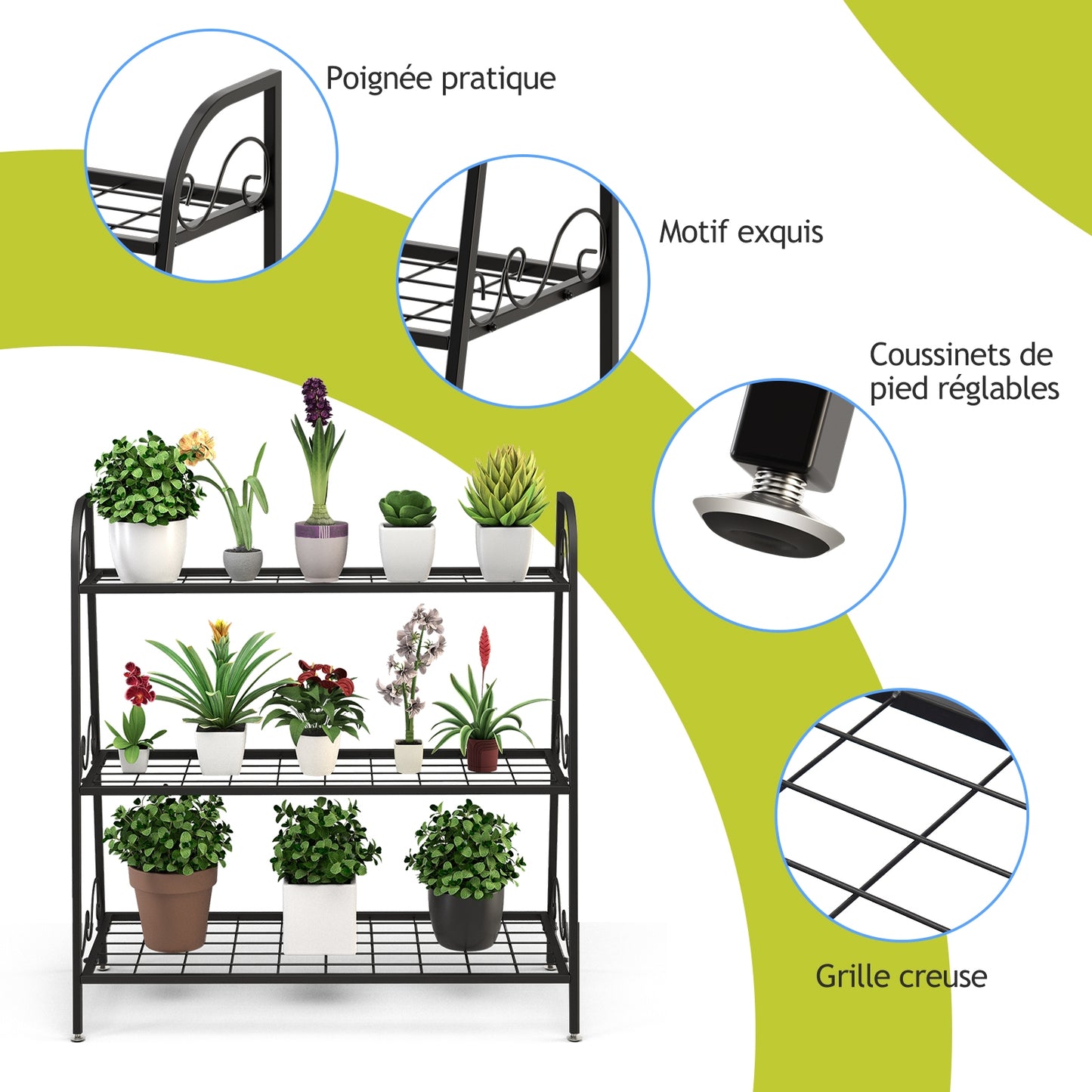 3-Tier Metal Plant Stand Shelf Display Rack for Plants Shoes Flower Pot Kids Crystal