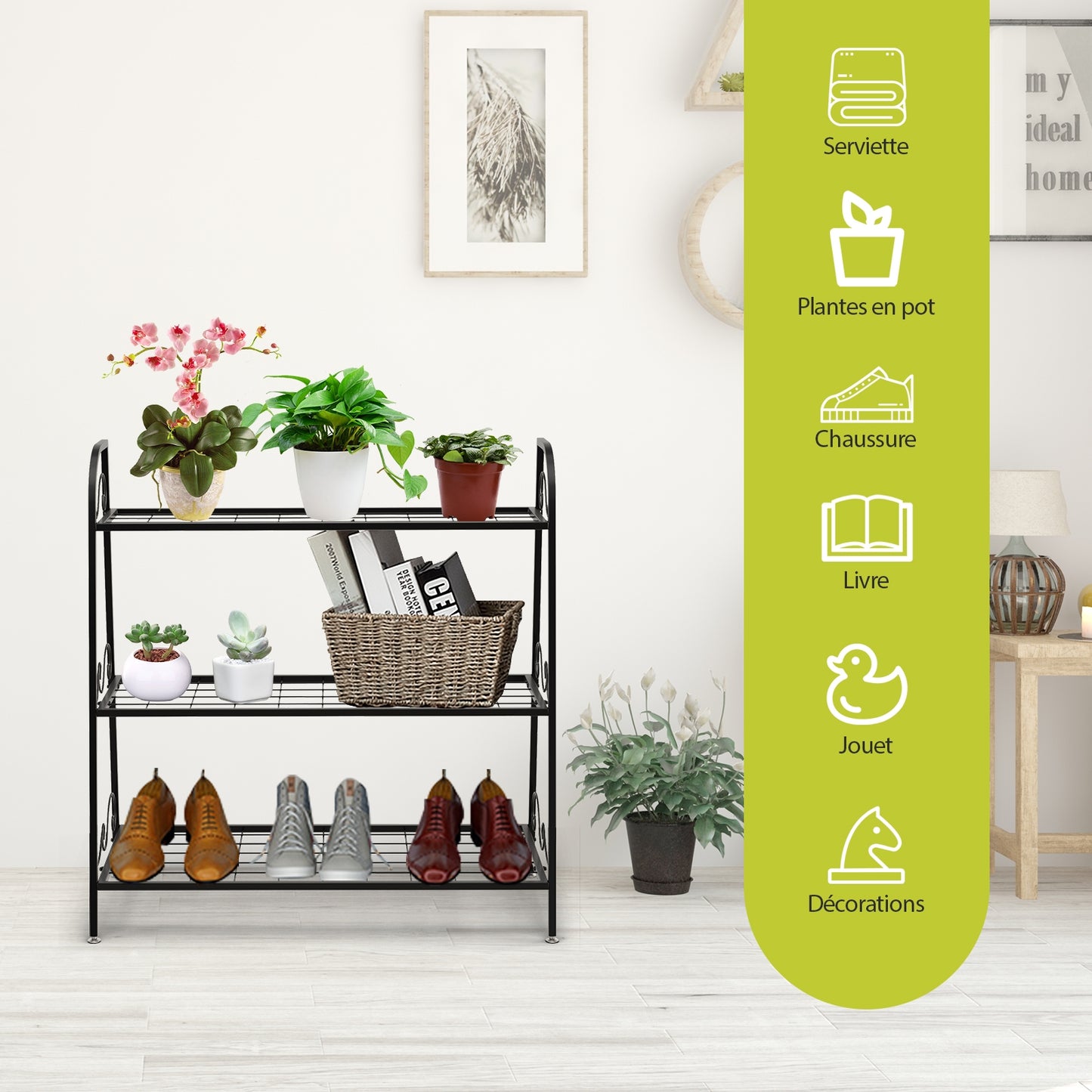 3-Tier Metal Plant Stand Shelf Display Rack for Plants Shoes Flower Pot Kids Crystal