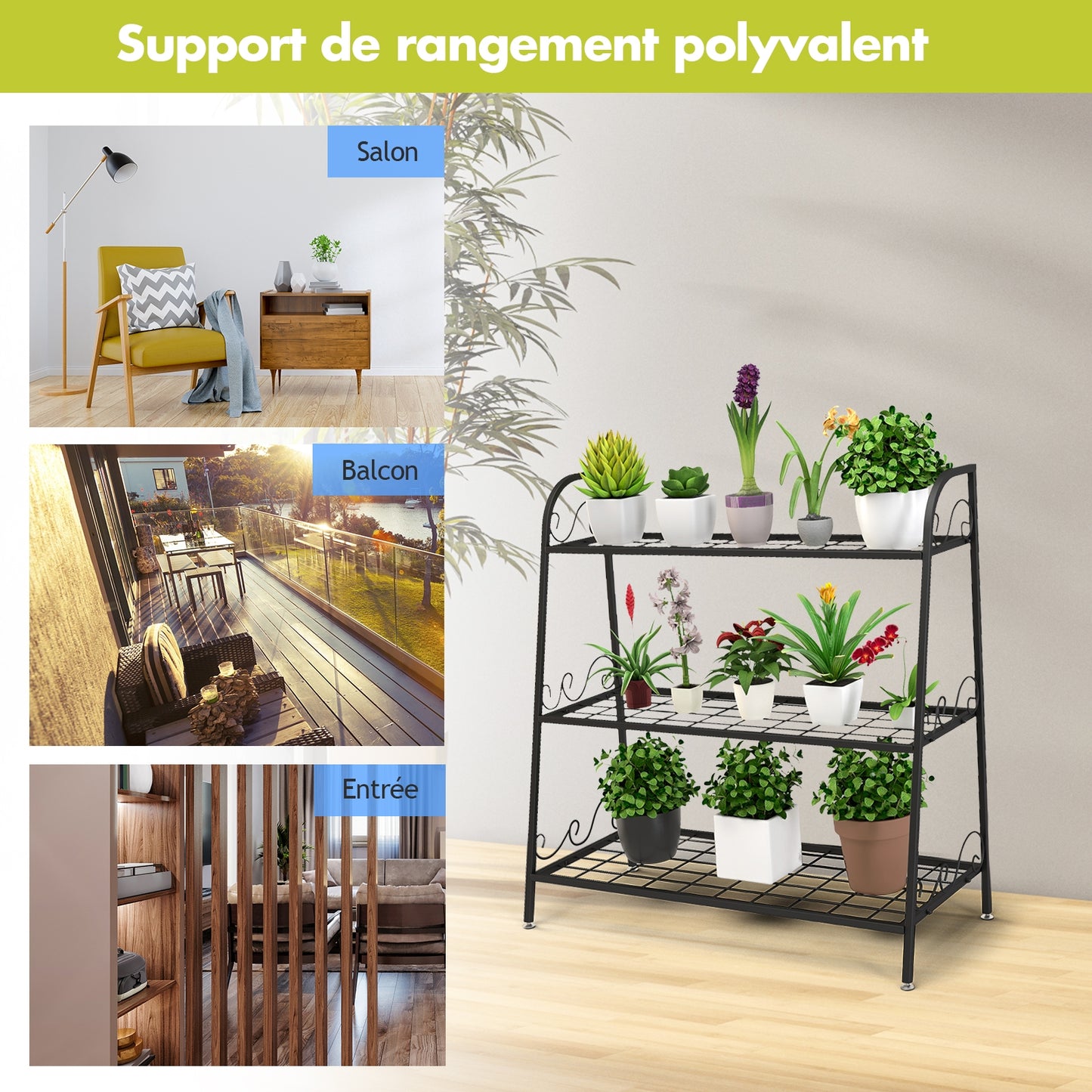 3-Tier Metal Plant Stand Shelf Display Rack for Plants Shoes Flower Pot Kids Crystal