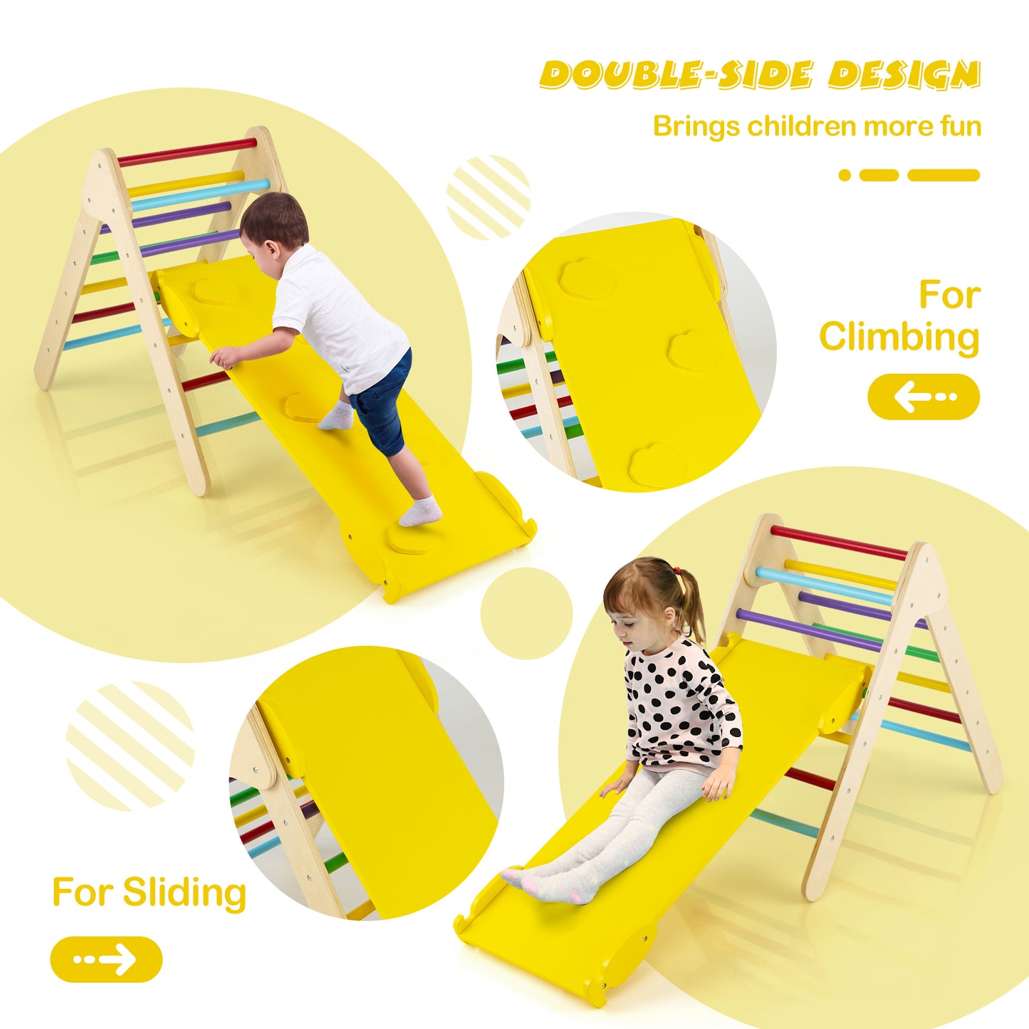 3-in-1 Wooden Climbing Triangle Set Triangle Climber with Ramp-Multicolor Kids Crystal