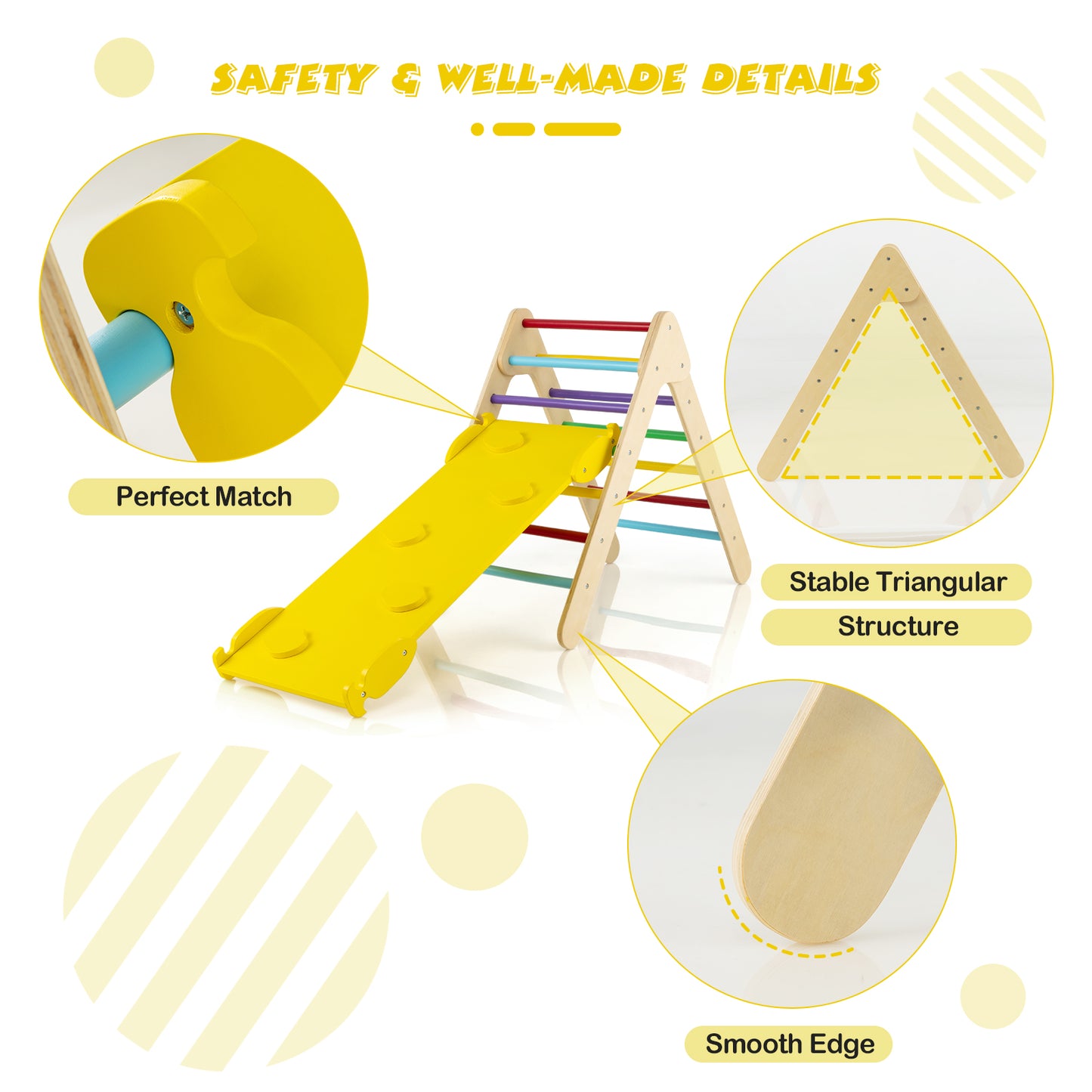 3-in-1 Wooden Climbing Triangle Set Triangle Climber with Ramp-Multicolor Kids Crystal