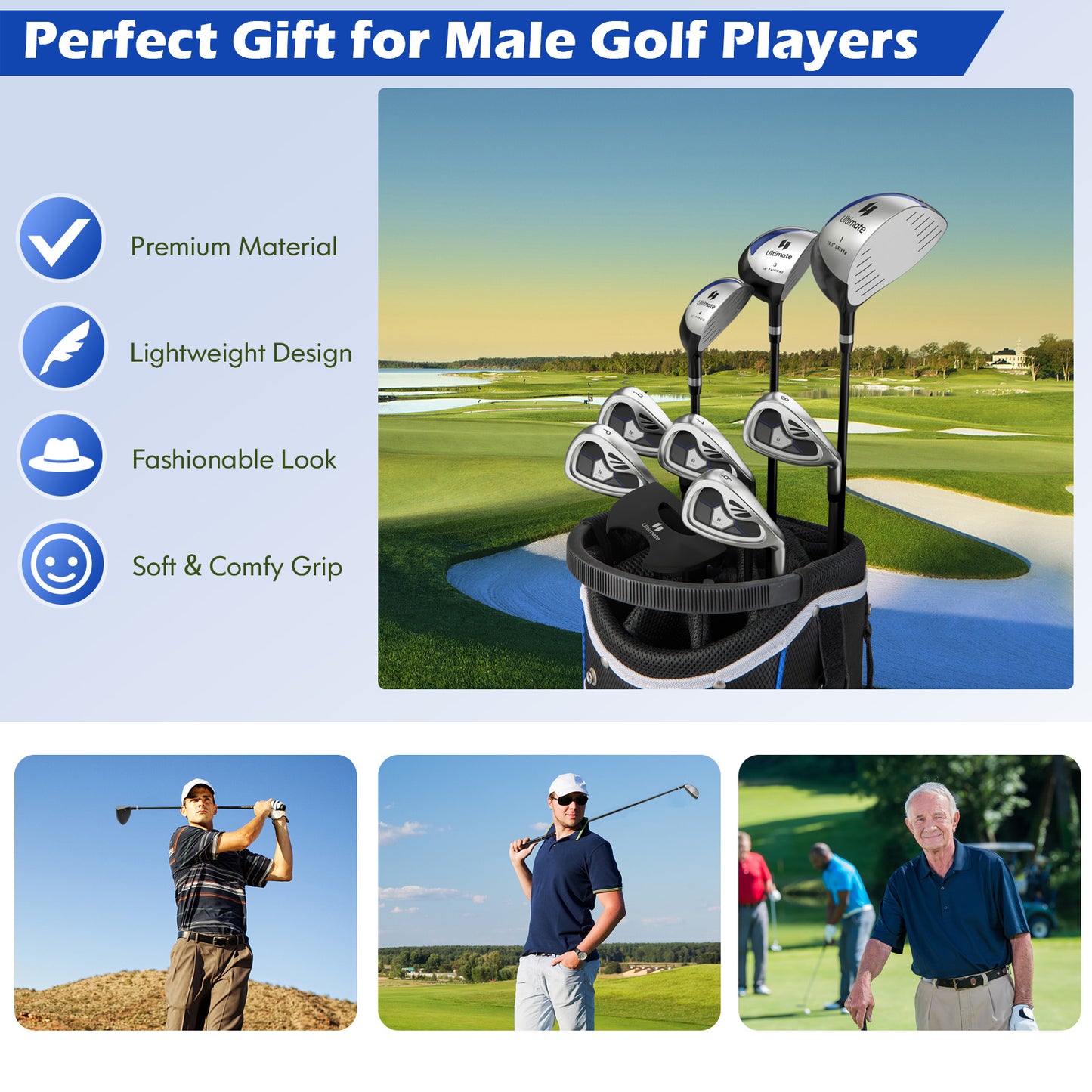 Men's 9 Pieces Complete Golf Club Set-Navy Kids Crystal
