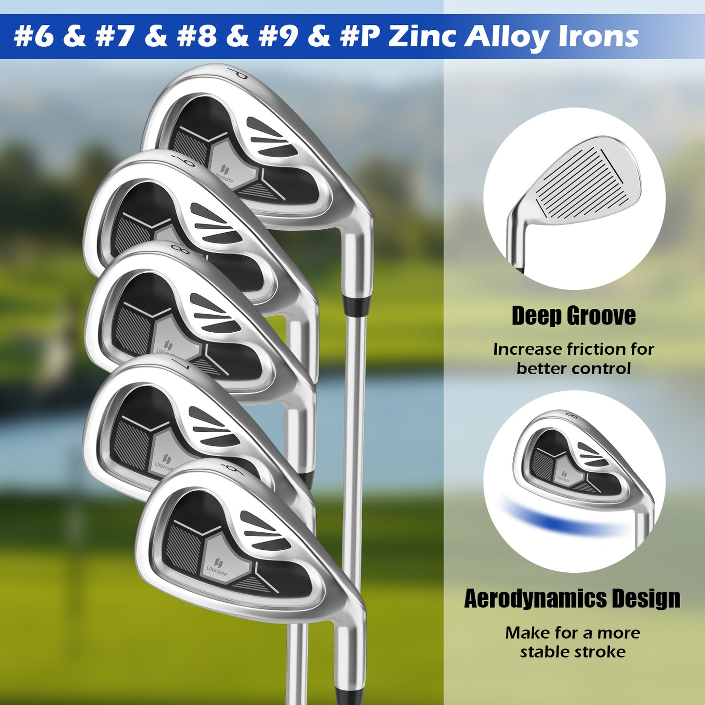Men's 9 Pieces Complete Golf Club Set-Gray Kids Crystal