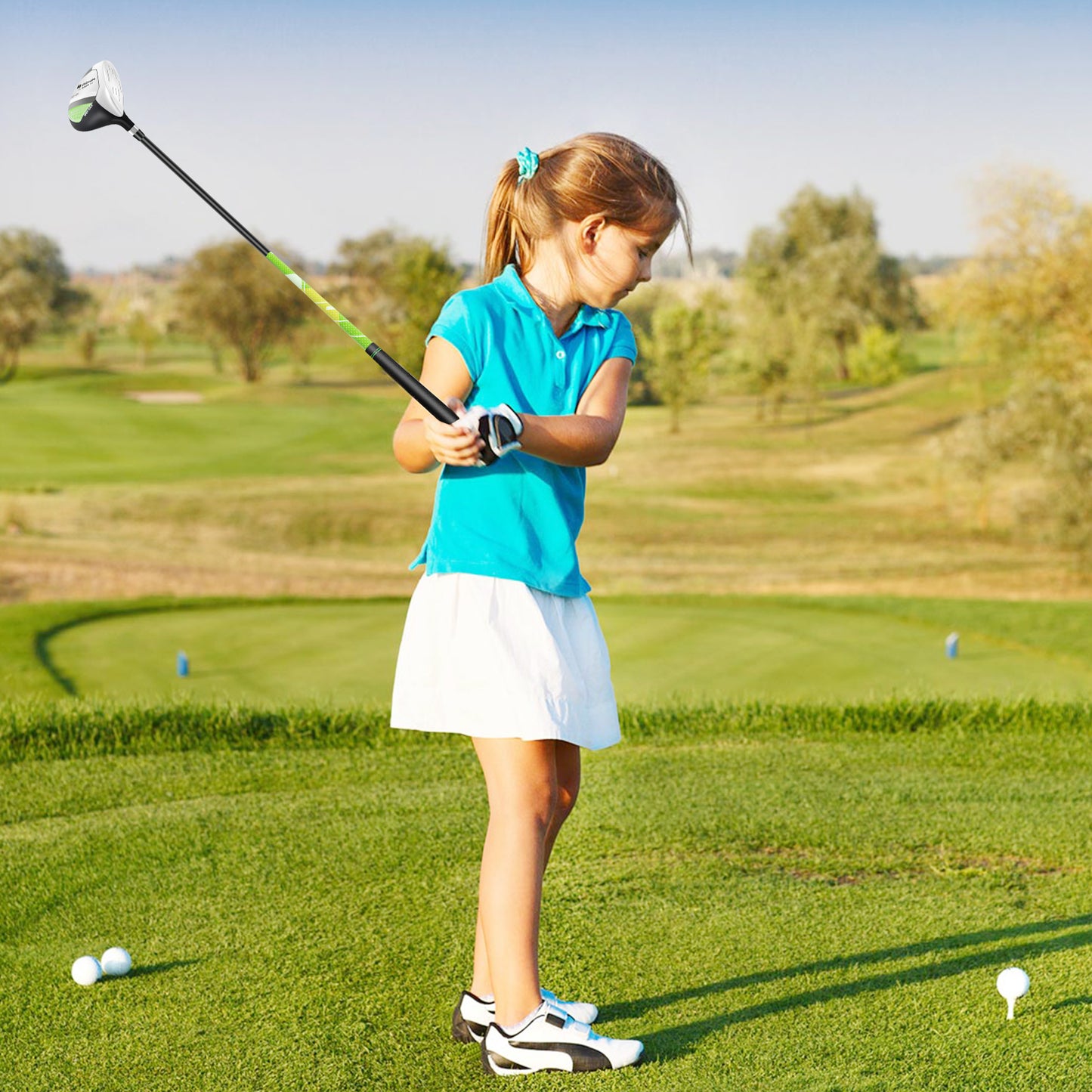 Junior Complete Golf Club Set for Kids with Rain Hood Right Hand Children Golf Age 8-10 Years Old-Green Kids Crystal