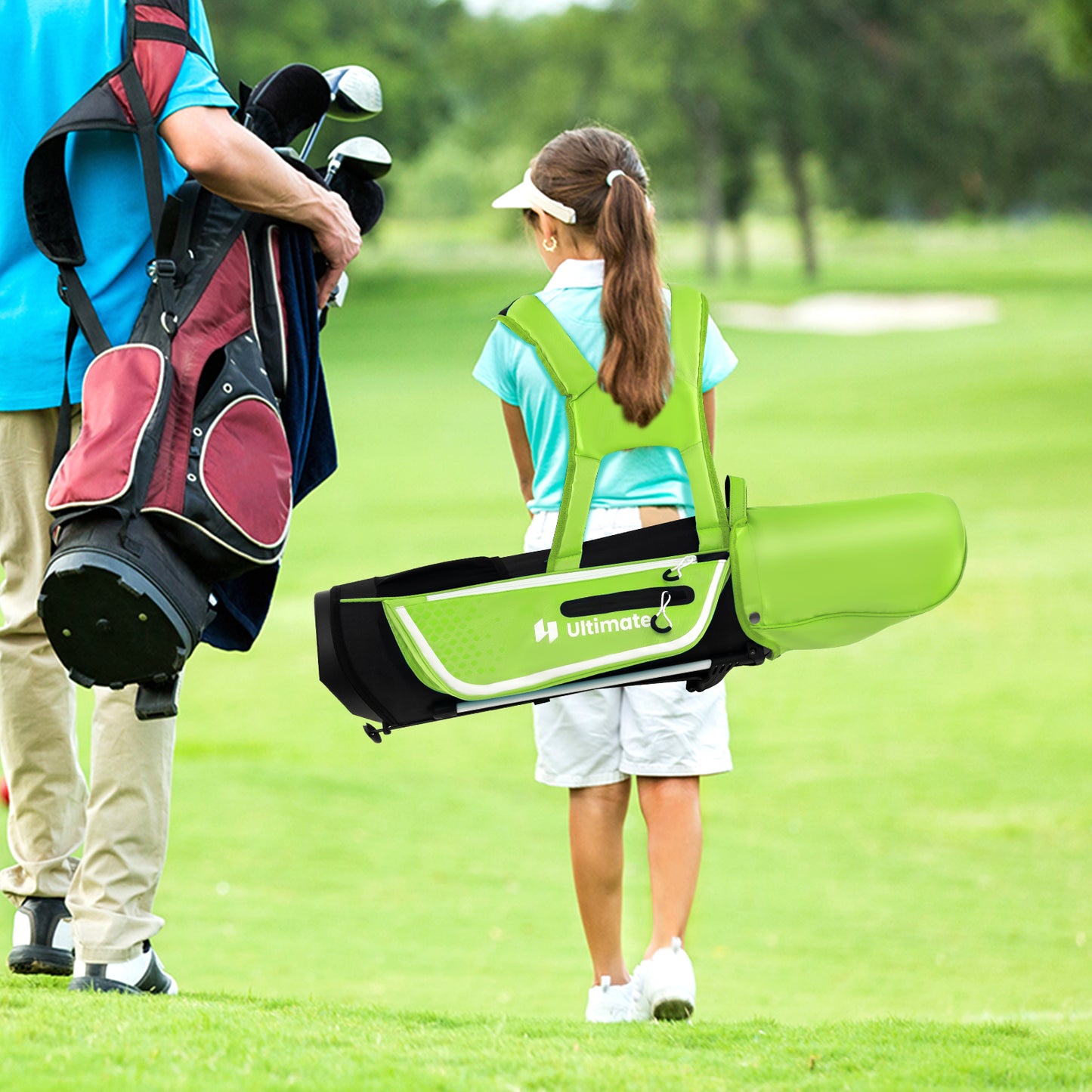 Junior Complete Golf Club Set for Kids with Rain Hood Right Hand Children Golf Age 8-10 Years Old-Green Kids Crystal