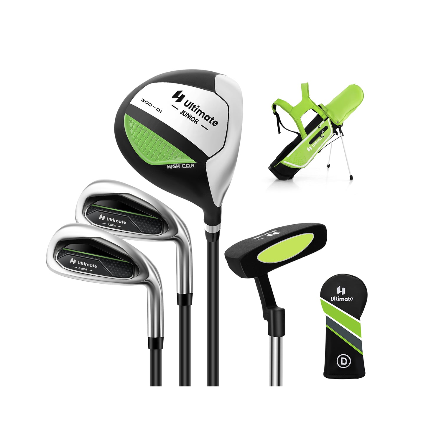 Junior Complete Golf Club Set for Kids with Rain Hood Right Hand Children Golf Age 8-10 Years Old-Green Kids Crystal
