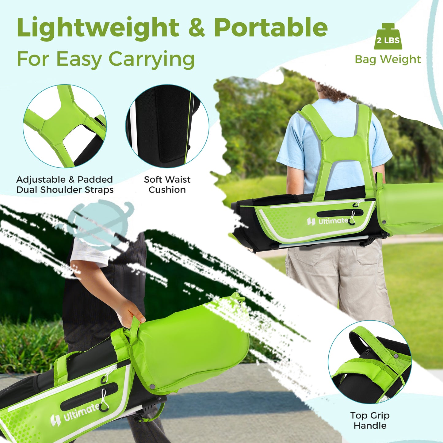 Junior Complete Golf Club Set for Kids with Rain Hood Right Hand Children Golf Age 8-10 Years Old-Green Kids Crystal