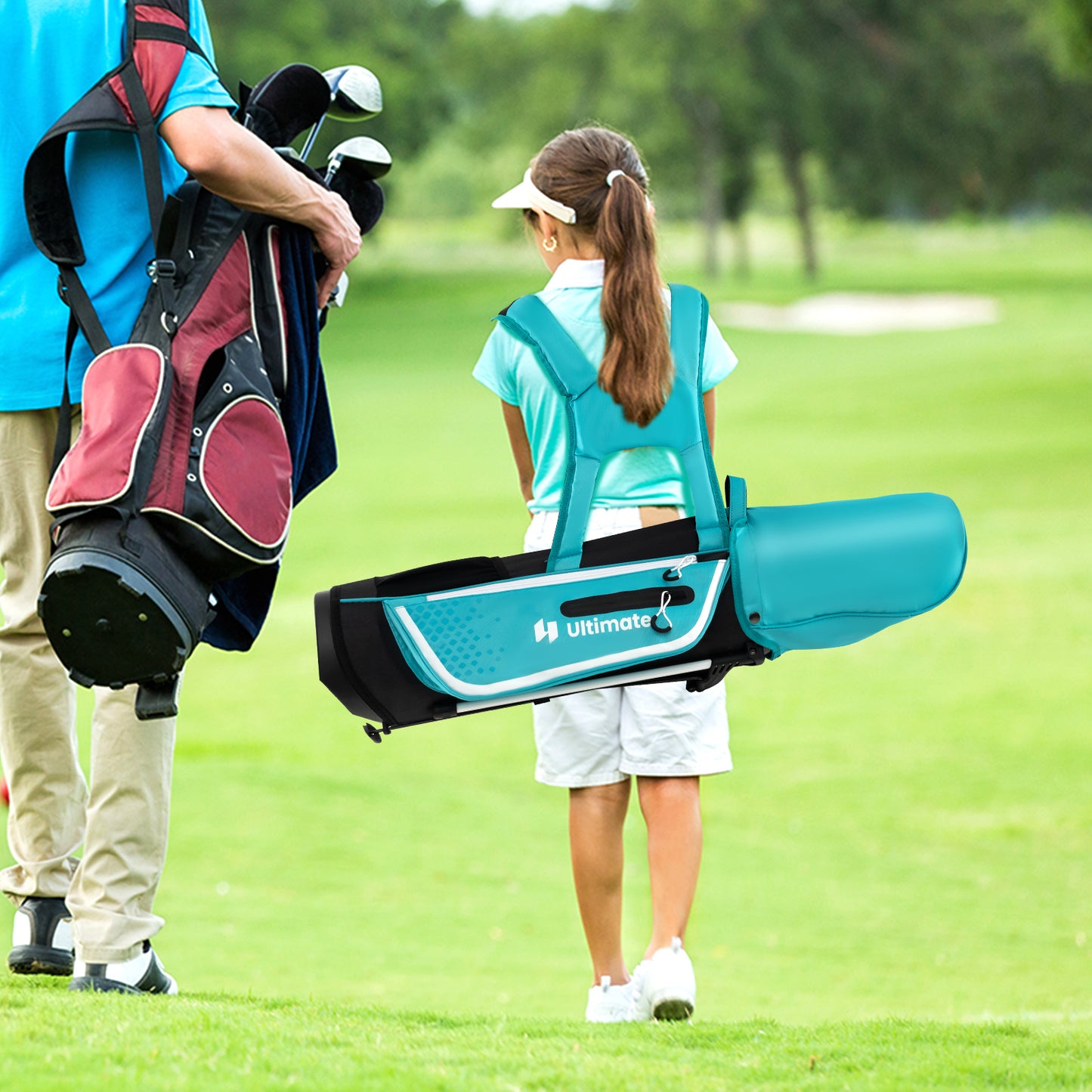 Junior Complete Golf Club Set for Kids with Rain Hood Right Hand Children Golf Age 8-10 Years Old-Blue Kids Crystal