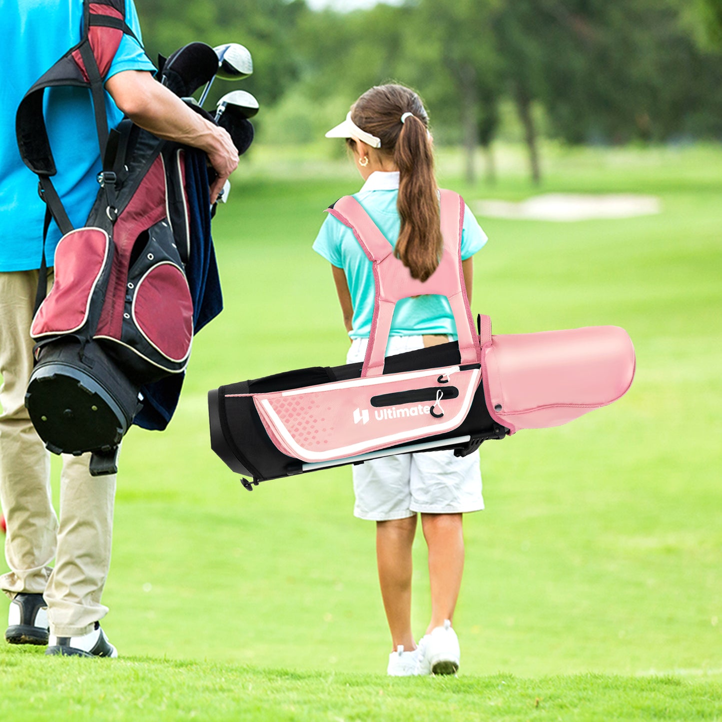 Junior Complete Golf Club Set for Kids with Rain Hood Right Hand Children Golf Age 8-10 Years Old-Pink Kids Crystal